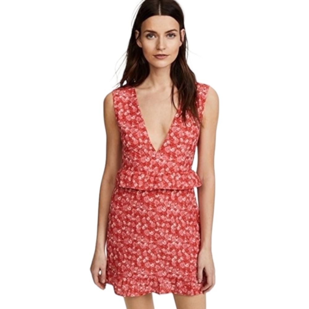 Nightwalker Elsa Floral Mini Dress Small Red Y2K Date Night Ruffle Party Summer